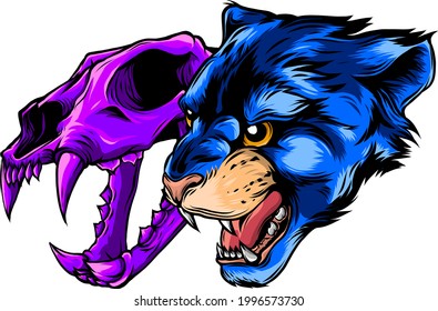 Cougar Panther Head with skull Vector illustration