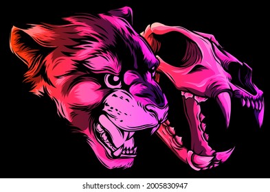 Cougar Panther Head with skull Vector illustration