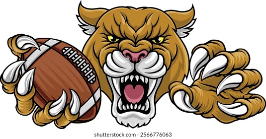 Cougar, panther, mountain lion or puma wildcat cat American football mascot sports team mascot holding a ball