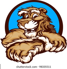 Cougar with Paws Smiling Mascot  Vector Illustration