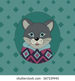 Cougar in the pink jersey. Picture for clothes, cards, covers, children's books