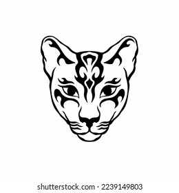 Cougar Symbol Logo on White Background. Tribal Stencil Tattoo Design Concept. Flat Vector Illustration.