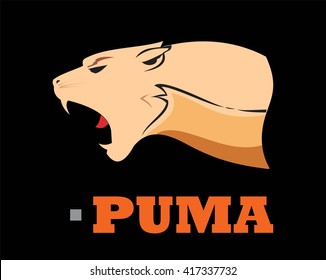 Cougar. Tiger. Fang face big cat, roaring. Puma. Puma Head. Elegant Bold muscular cougar, roaring with the extreme fang. Vector Illustration.