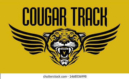 cougar track and field team design with winged mascot head for school, college or league