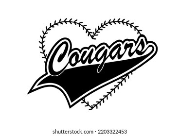 Cougars Baseball Heart, on white