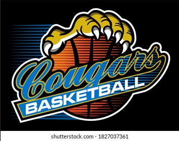 cougars basketball team design in script for school, college or league