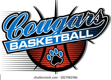 Cougars Basketball Team Design With Script And Tail For School, College Or League