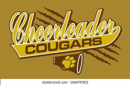 cougars cheerleader team design in script with tail for school, college or league