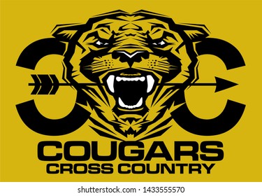 cougars cross country team design with mascot for school, college or league