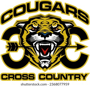 cougars cross country team design with mascot for school, college or league sports