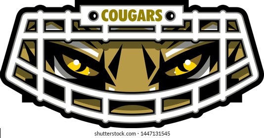 cougars football mascot face wearing facemask for school, college or league