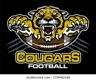 cougars football team design with half ball and mascot for school, college or league