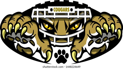 cougars football team design with mascot inside ball for school, college or league