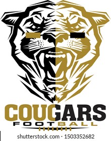 Cougars Football Team Design With Mascot And Laces For School, College Or League
