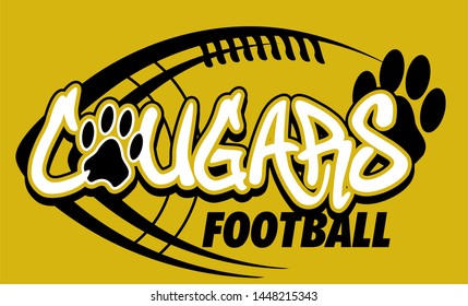 cougars football team design with paw print and laces for school, college or league