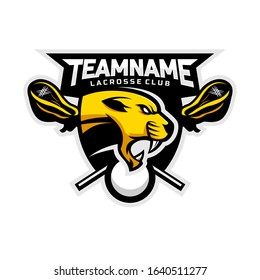 Cougars head logo for the Lacrosse team logo. vector illustration. With a combination of shields badge.