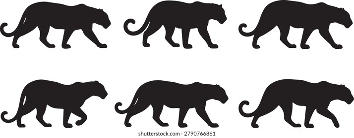 Cougars or panthers walking, big cat silhouettes.