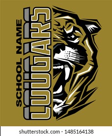 cougars team sports design with half mascot for school, college or league