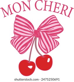 Cougette style ribbon graphic. Cherry vector. 