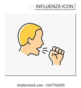 Cough color icon. Respiratory disease, pneumonia. Covid19. Cleaning lungs during sickness. Influenza concept. Isolated vector illustration
