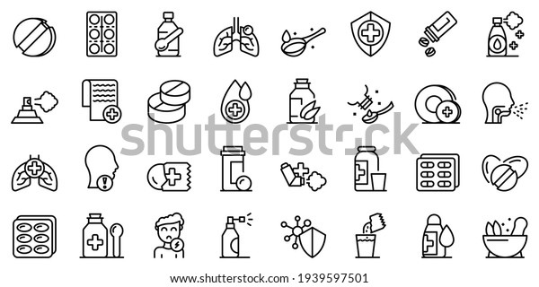 Cough drops icons\
set. Outline set of cough drops vector icons for web design\
isolated on white\
background