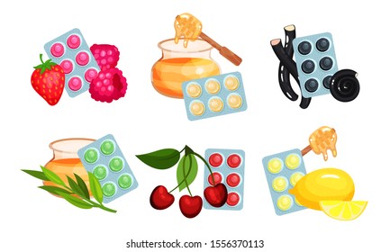 Cough Drops. Sore Throat Remedy Vector Set