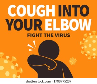 Cough Etiquette Design, Please Cough Into Your Elbow On Orange Background