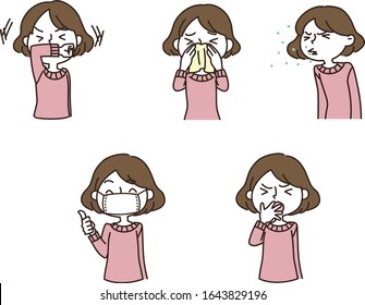 Cough Etiquette, Women's Illustration Set