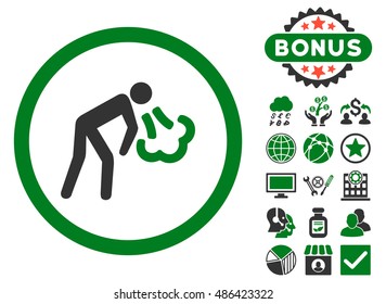 Cough icon with bonus design elements. Vector illustration style is flat iconic bicolor symbols, green and gray colors, white background.
