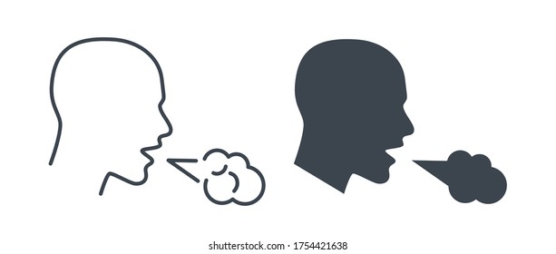 Icono de tos. El hombre tose y estornuda. Neumonía, enfermedades infecciosas con phlegm en la garganta enferma, símbolo para la señal vectorial de botón de aplicación web o móvil