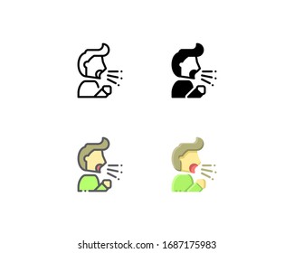 Cough icon. With outline, glyph, filled outline, and flat style