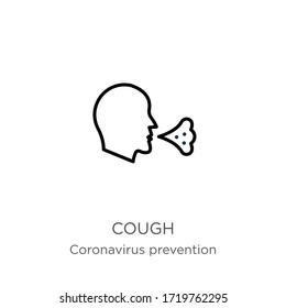 Icono de tos. Icono de contorno lineal delgado aislado en fondo blanco de la colección Coronavirus Prevention. Signo vectorial de línea moderna, símbolo, trazo para web y móvil