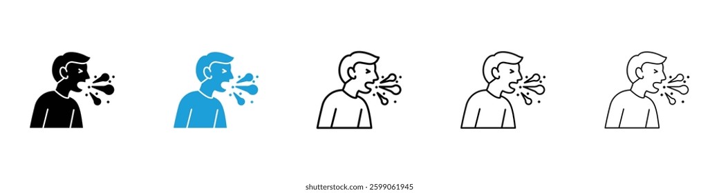 Cough icons vector illustrations in black and blue colors for web and ui designs