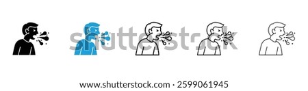 Cough icons vector illustrations in black and blue colors for web and ui designs