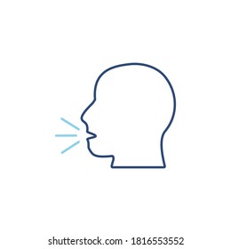 Cough line blue icon. Flu and cold symptom vector illustration isolated on white. Coughing linear human head symbol. Tuberculosis sign.