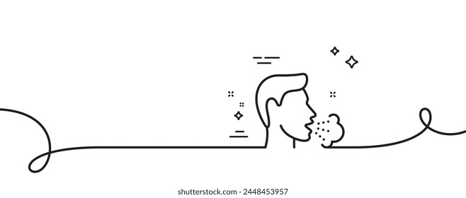 Cough line icon. Continuous one line with curl. Coronavirus symptom sign. Flu, sneeze or pneumonie symbol. Cough single outline ribbon. Loop curve pattern. Vector