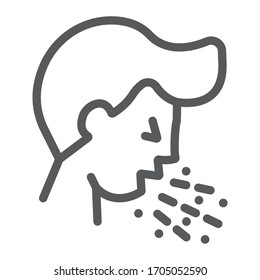 Cough line icon, coronavirus and flu, coughing man sign, vector graphics, a linear icon on a white background, eps 10