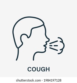 Cough Line Icon. Flu, Cold or Coronavirus Symptom. Man Coughing or Sneezing. Infectious Diseases Linear Icon. Cold, Bronchitis, tuberculosis concept. Editable stroke. Vector illustration.