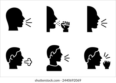 Conjunto de iconos de línea de tos, pictograma vectorial de síntomas de gripe o coronavirus. ilustración vectorial sobre fondo blanco