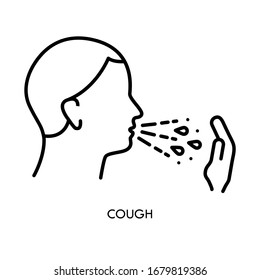 Cough line icon. Sign of flu or coronavirus symptom. Personal Hygiene - Covering Mouth with hand while cough. Sign for medical poster.