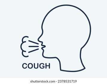 Cough Line Icon. Symptom of Flu, Cold or Coronavirus. Man coughs or sneezes. Infectious Diseases Linear Icon. Cold, Bronchitis, tuberculosis concept. Vector illustration
