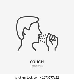 Cough line icon, vector pictogram of flu or coronavirus symptom. Man covering cough with hand illustration, sign for medical poster.