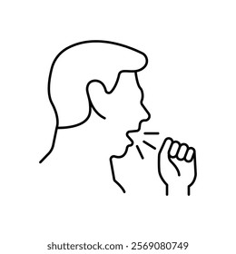 Cough line icon, vector pictogram of flu or coronavirus symptom. Man covering cough with hand illustration, sign for medical poster.