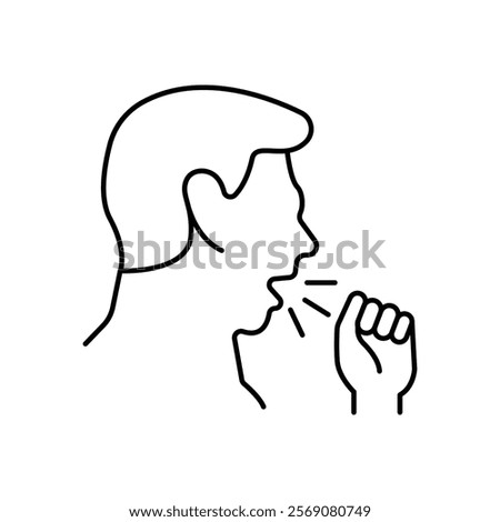 Cough line icon, vector pictogram of flu or coronavirus symptom. Man covering cough with hand illustration, sign for medical poster.