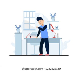 Hustenmann zu Hause flache Design-Illustration