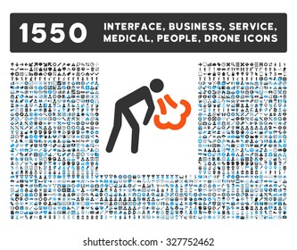 Cough and other web interface, business tools, people poses, medical service vector icons. Style is flat symbols, bicolored, rounded angles, white background.
