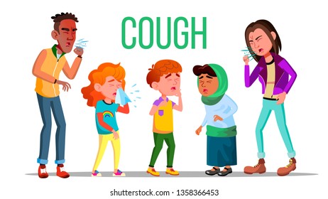 Cough People Vector. Coughing Concept. Coronavirus Sick Child, Teen. Sneeze Person. Virus, Illness. Illustration