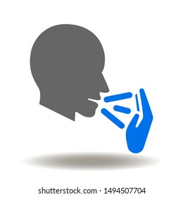 Cough or phlegm medical logo. Man coughs in a hand icon vector.