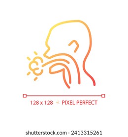 Cough pixel perfect gradient linear vector icon. Infectious disease of throat. Patient with flu symptom. Viral illness. Thin line color symbol. Modern style pictogram. Vector isolated outline drawing