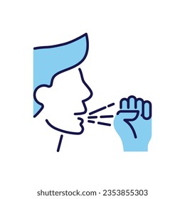 Icono de vector relacionado con tos. El hombre tose en un puño. Señal de tos. Aislado sobre fondo blanco. Ilustración vectorial editable